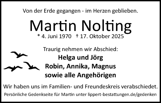 Anzeige  Martin Nolting  Lippische Landes-Zeitung