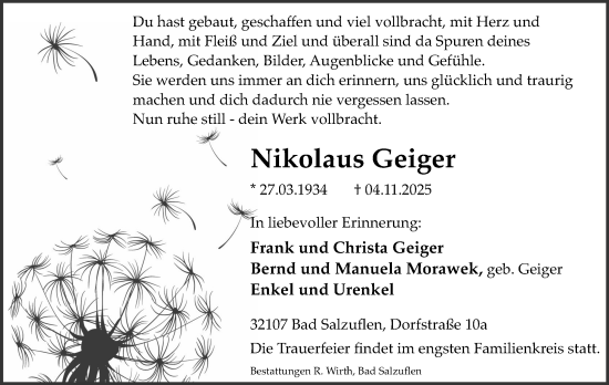 Anzeige  Nikolaus Geiger  Lippische Landes-Zeitung