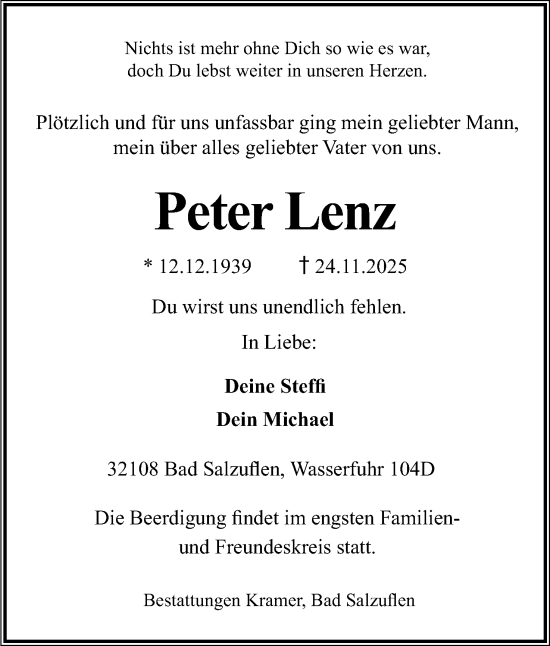 Anzeige  Peter Lenz  Lippische Landes-Zeitung
