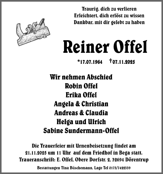 Anzeige  Reiner Offel  Lippische Landes-Zeitung
