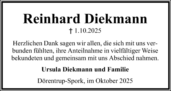 Anzeige  Reinhard Diekmann  Lippische Landes-Zeitung