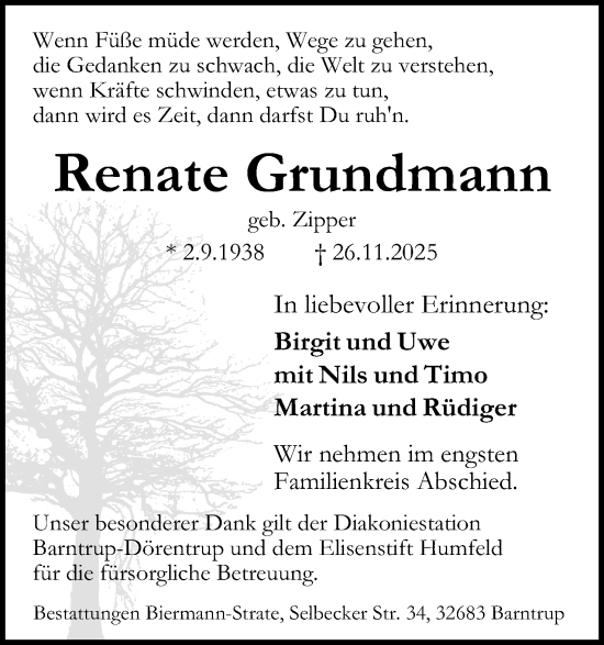 Anzeige  Renate Grundmann  Lippische Landes-Zeitung
