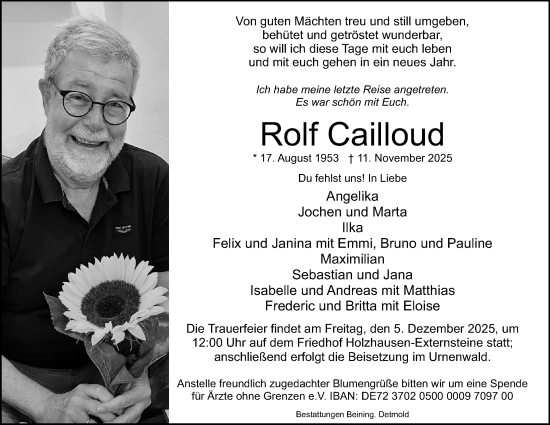 Anzeige  Rolf Cailloud  Lippische Landes-Zeitung