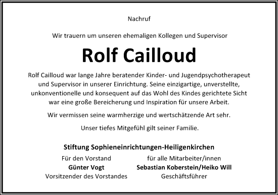 Anzeige  Rolf Cailloud  Lippische Landes-Zeitung