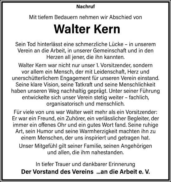 Anzeige  Walter Kern  Lippische Landes-Zeitung