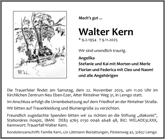 Anzeige  Walter Kern  Lippische Landes-Zeitung