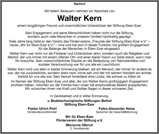 Anzeige  Walter Kern  Lippische Landes-Zeitung