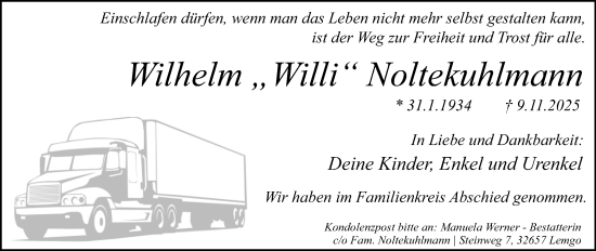 Anzeige  Wilhelm Noltekuhlmann  Lippische Landes-Zeitung
