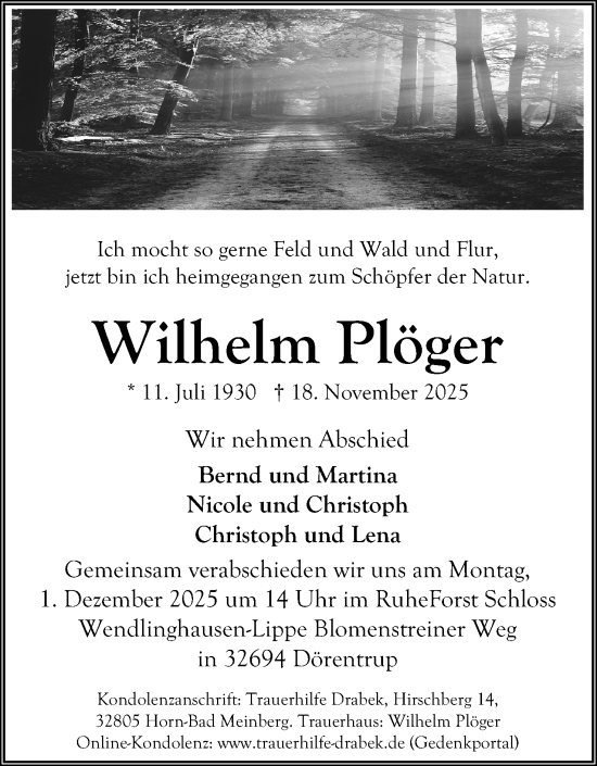 Anzeige  Wilhelm Plöger  Lippische Landes-Zeitung
