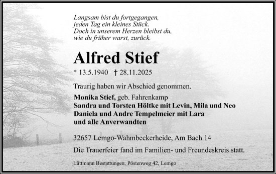Anzeige  Alfred Stief  Lippische Landes-Zeitung
