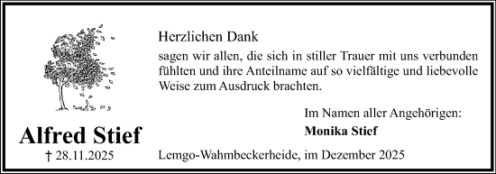 Anzeige  Alfred Stief  Lippische Landes-Zeitung