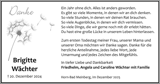 Anzeige  Brigitte Wächter  Lippische Landes-Zeitung