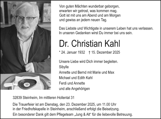 Anzeige  Christian Kahl  Lippische Landes-Zeitung