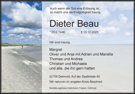 Anzeige  Dieter Beau  Lippische Landes-Zeitung