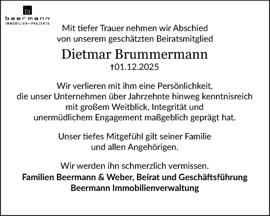 Anzeige  Dietmar Brummermann  Lippische Landes-Zeitung