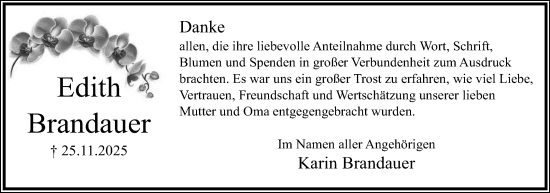 Anzeige  Edith Brandauer  Lippische Landes-Zeitung