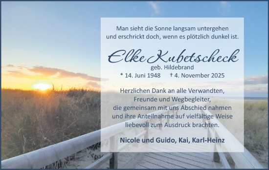 Anzeige  Elke Kubetscheck  Lippische Landes-Zeitung