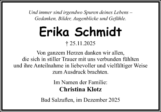 Anzeige  Erika Schmidt  Lippische Landes-Zeitung