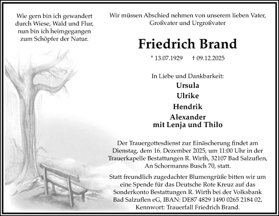 Anzeige  Friedrich Brand  Lippische Landes-Zeitung