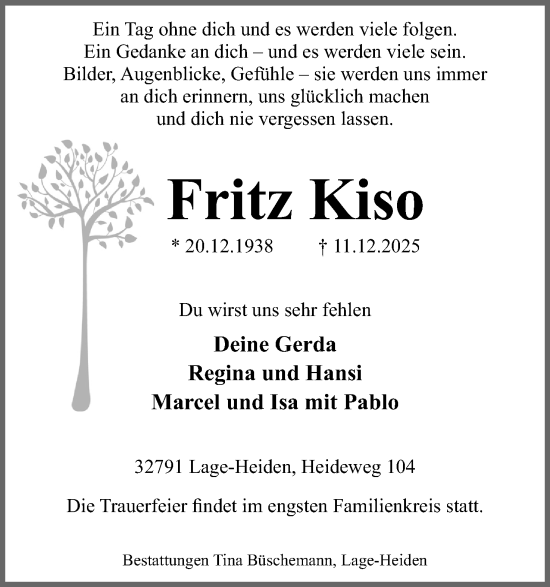 Anzeige  Fritz Kiso  Lippische Landes-Zeitung