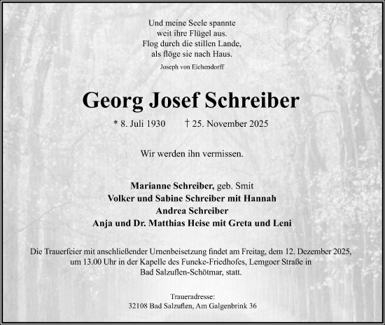 Anzeige  Georg Josef Schreiber  Lippische Landes-Zeitung