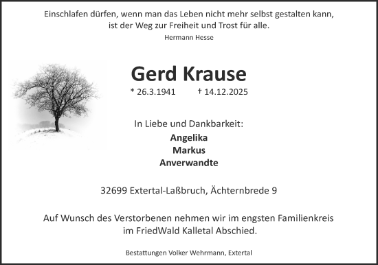 Anzeige  Gerd Krause  Lippische Landes-Zeitung