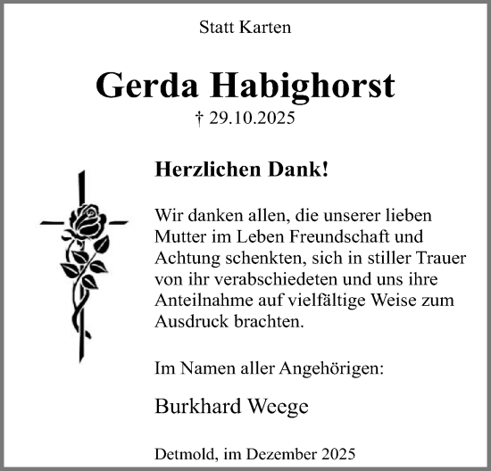 Anzeige  Gerda Habighorst  Lippische Landes-Zeitung