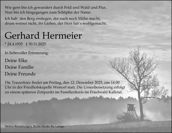 Anzeige  Gerhard Hermeier  Lippische Landes-Zeitung
