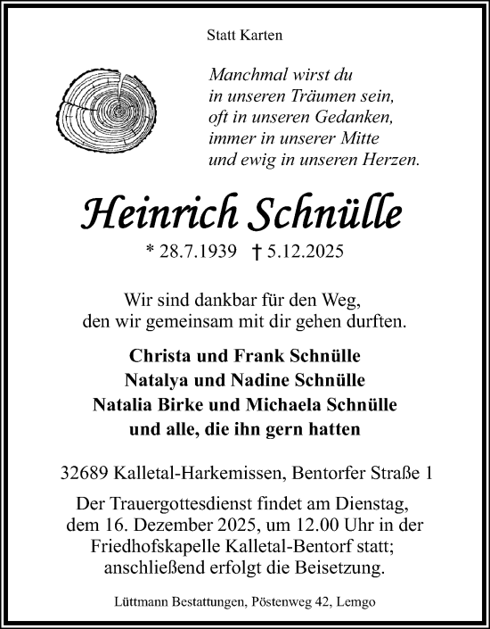 Anzeige  Heinrich Schnülle  Lippische Landes-Zeitung
