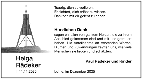 Anzeige  Helga Rädeker  Lippische Landes-Zeitung