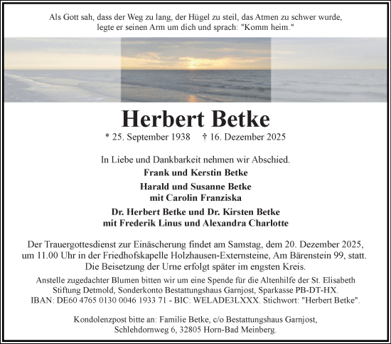 Anzeige  Herbert Betke  Lippische Landes-Zeitung