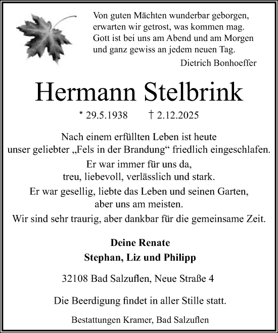 Anzeige  Hermann Stelbrink  Lippische Landes-Zeitung
