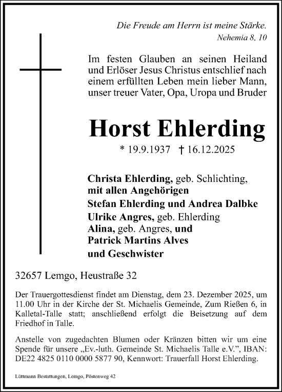 Anzeige  Horst Ehlerding  Lippische Landes-Zeitung