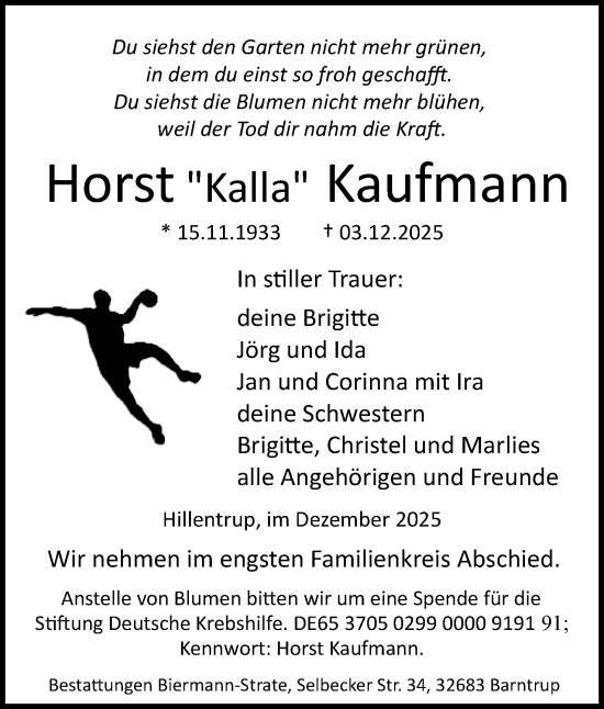 Anzeige  Horst Kaufmann  Lippische Landes-Zeitung