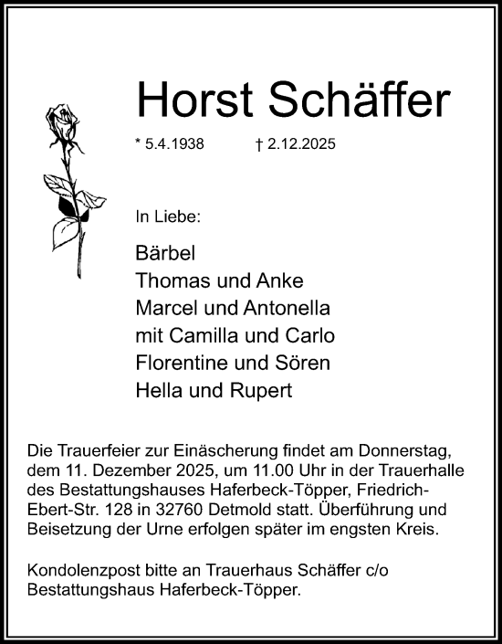 Anzeige  Horst Schäffer  Lippische Landes-Zeitung