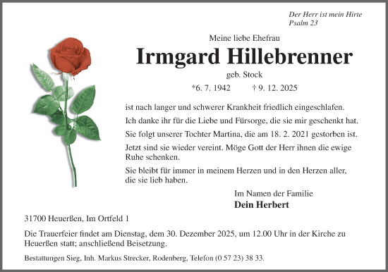 Anzeige  Irmgard Hillebrenner  Lippische Landes-Zeitung