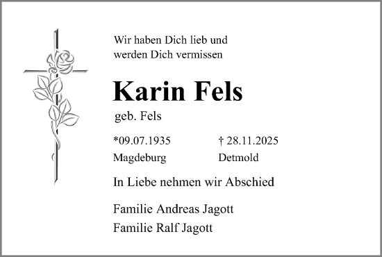 Anzeige  Karin Fels  Lippische Landes-Zeitung