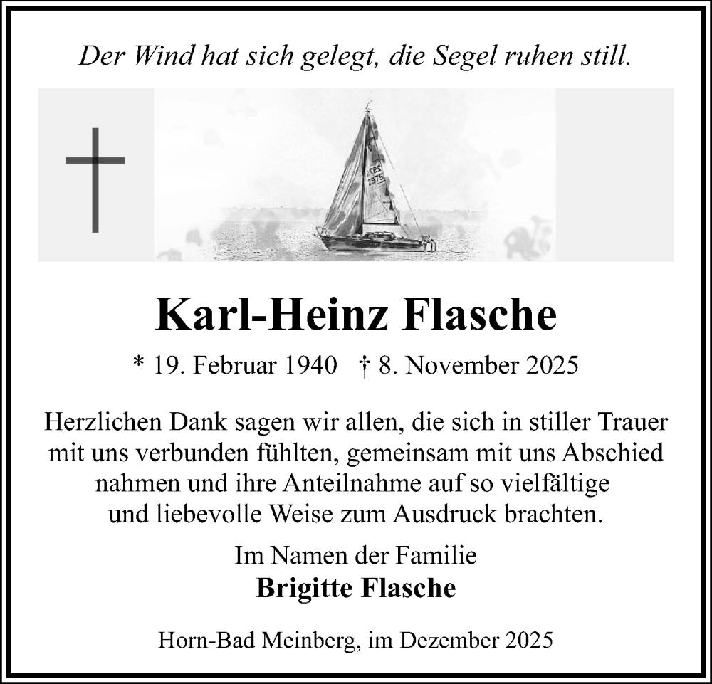  Traueranzeige für Karl-Heinz Flasche vom 13.12.2025 aus Lippische Landes-Zeitung