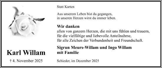 Anzeige  Karl Willam  Lippische Landes-Zeitung