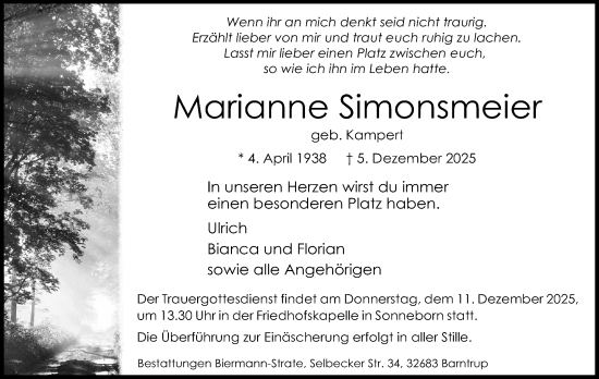 Anzeige  Marianne Simonsmeier  Lippische Landes-Zeitung