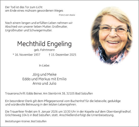 Anzeige  Mechthild Engeling  Lippische Landes-Zeitung