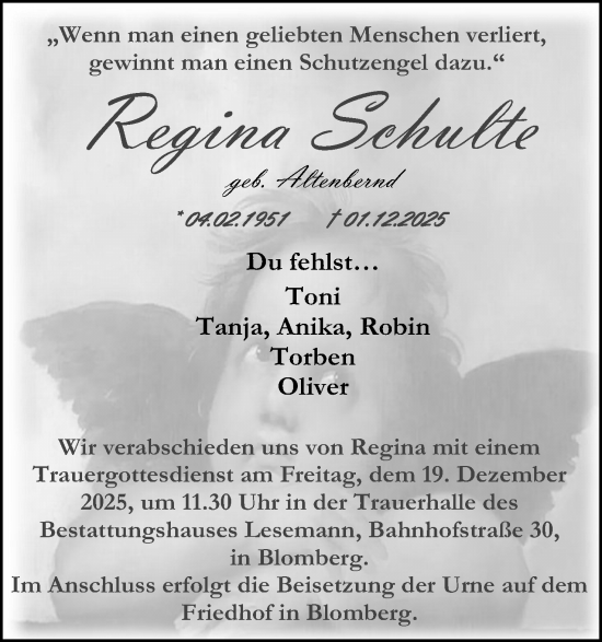 Anzeige  Regina Schulte  Lippische Landes-Zeitung