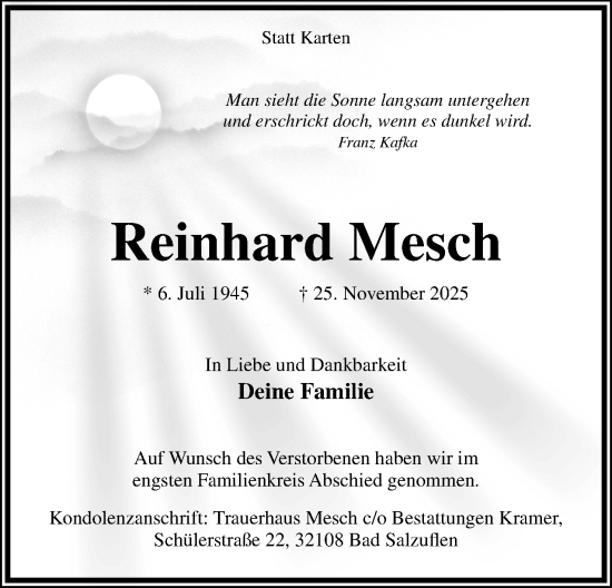 Anzeige  Reinhard Mesch  Lippische Landes-Zeitung