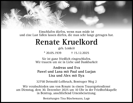 Anzeige  Renate Kruelkord  Lippische Landes-Zeitung