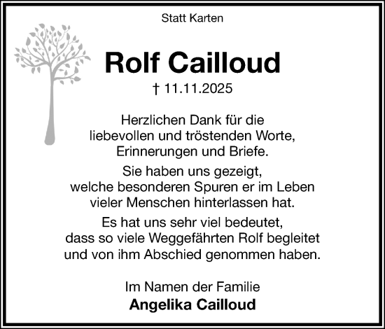 Anzeige  Rolf Cailloud  Lippische Landes-Zeitung