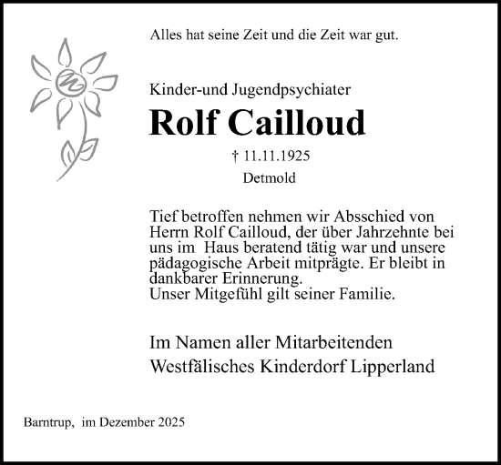 Anzeige  Rolf Cailloud  Lippische Landes-Zeitung