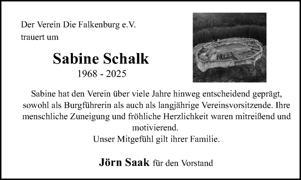  Traueranzeige für Sabine Schalk vom 06.12.2025 aus Lippische Landes-Zeitung