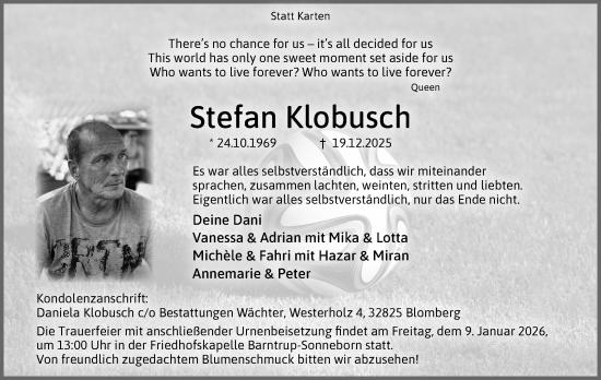 Anzeige  Stefan Klobusch  Lippische Landes-Zeitung