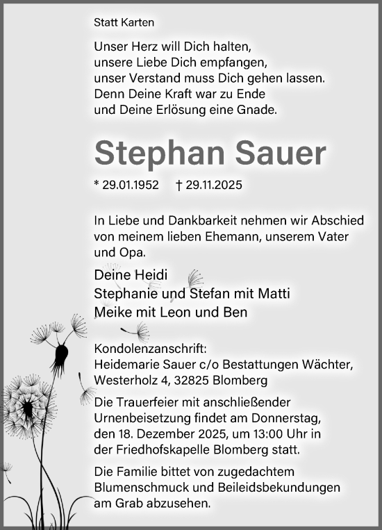 Anzeige  Stephan Sauer  Lippische Landes-Zeitung