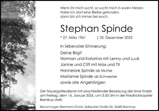 Anzeige  Stephan Spinde  Lippische Landes-Zeitung